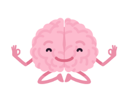 Pink brain with arms and legs and a face
